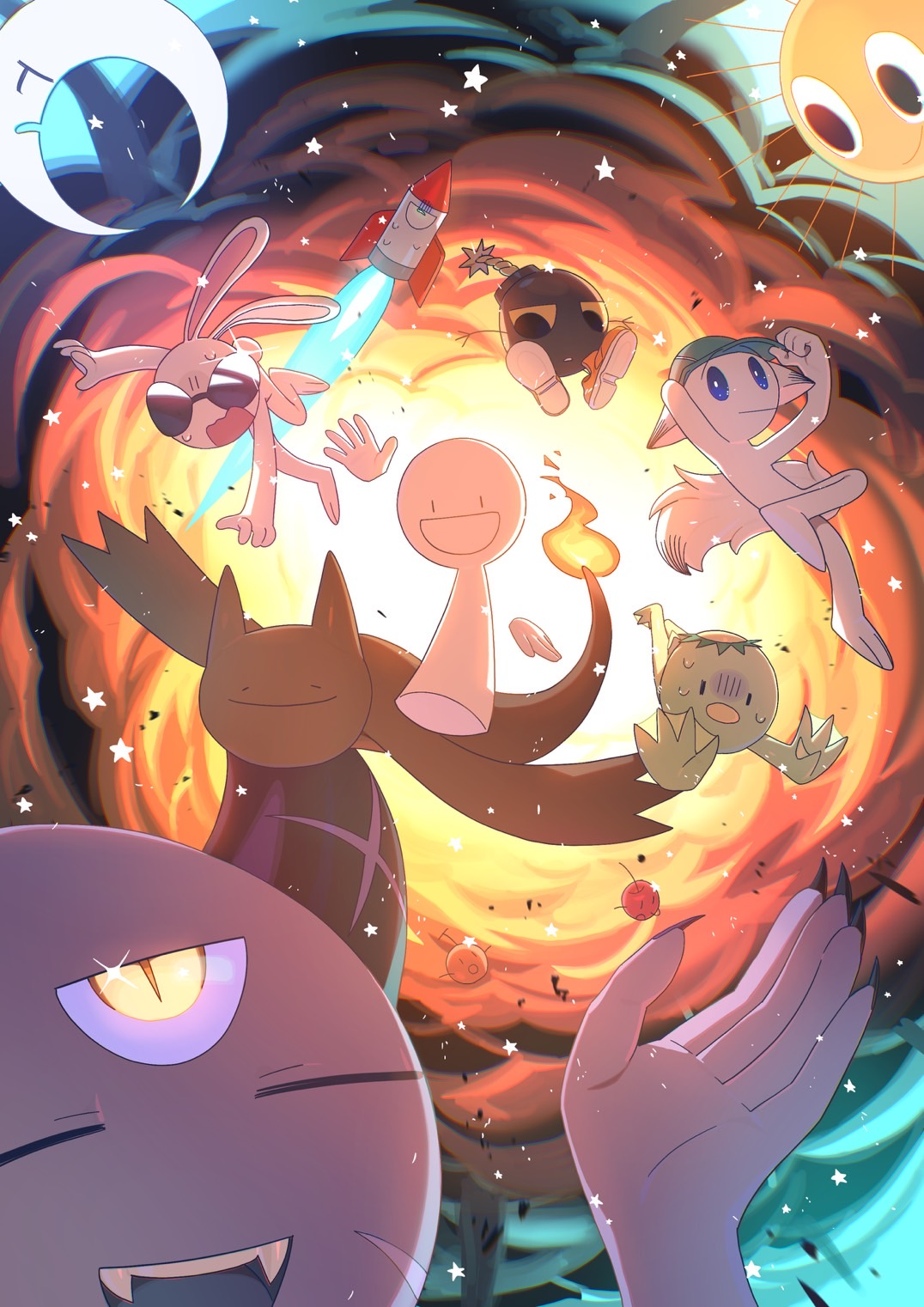 鮮やかな色彩の集合イラスト。作品詳細を見る
